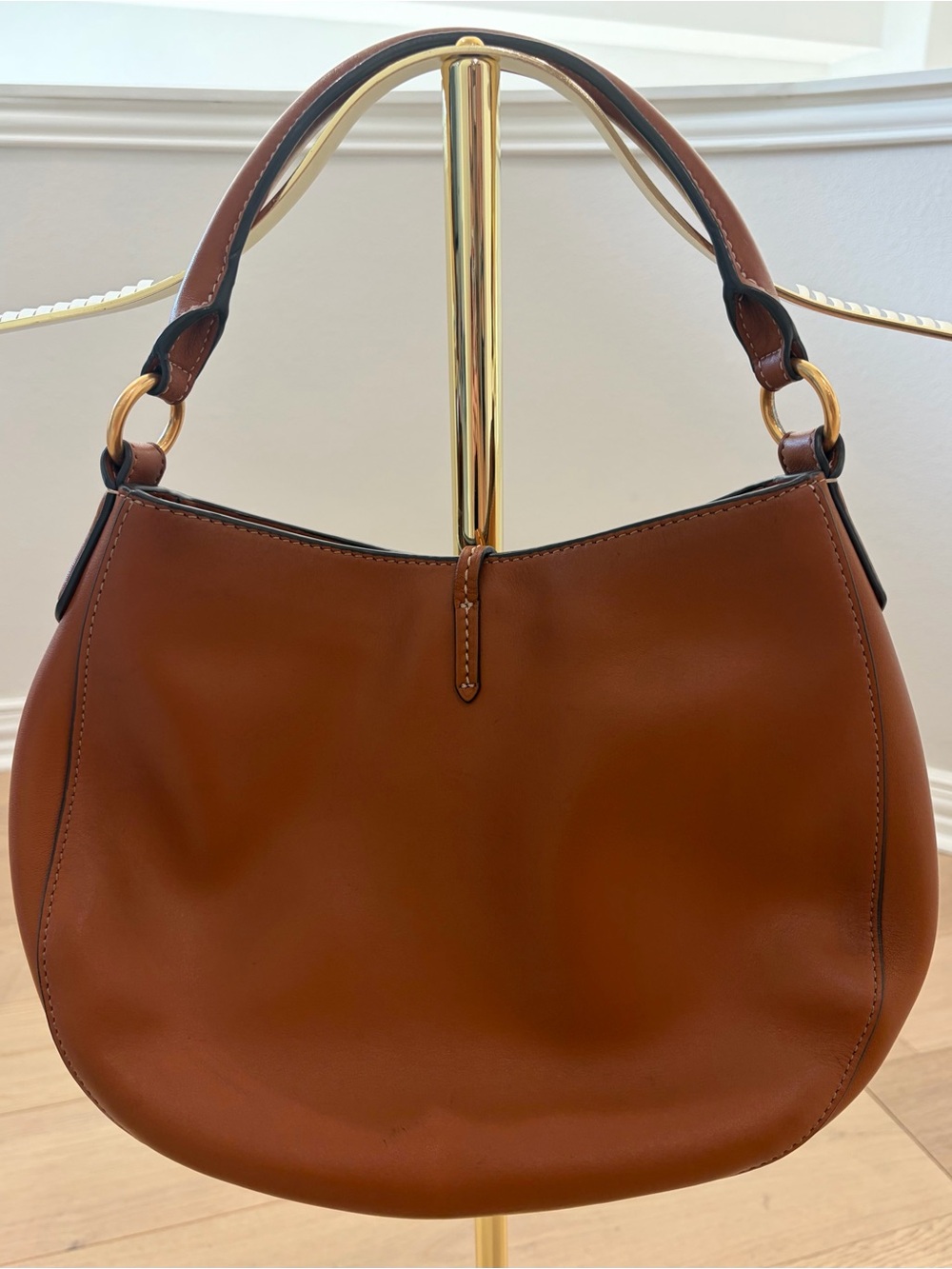 Tory Burch Cognac Leather Hobo with Logo Medallion - Picture 3 of 16